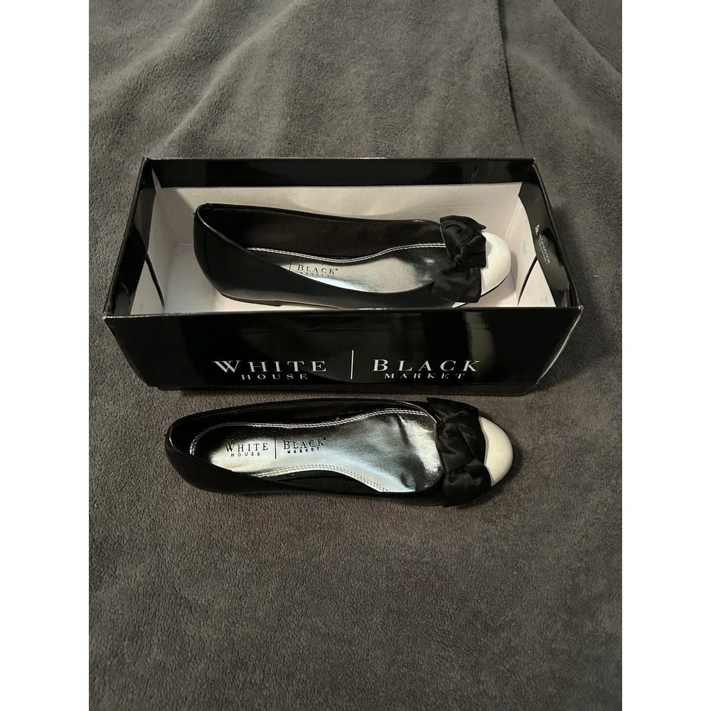 White House Black Market Ballet Style Black Patent White Toes Flats, Size 7 - Picture 10 of 10